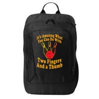 Funny Retro Bowling Ball Two Fingers And A Thumb City Backpack