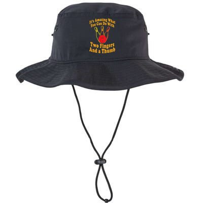 Funny Retro Bowling Ball Two Fingers And A Thumb Bucket Hat