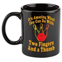 Funny Retro Bowling Ball Two Fingers And A Thumb 11oz C Handle Ceramic Mug