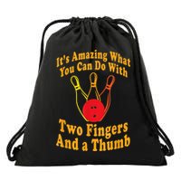 Funny Retro Bowling Ball Two Fingers And A Thumb Drawstring Bag