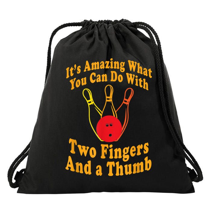 Funny Retro Bowling Ball Two Fingers And A Thumb Drawstring Bag