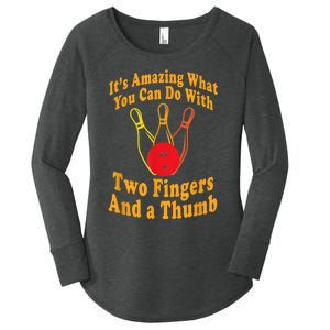 Funny Retro Bowling Ball Two Fingers And A Thumb Women's Perfect Tri Tunic Long Sleeve Shirt