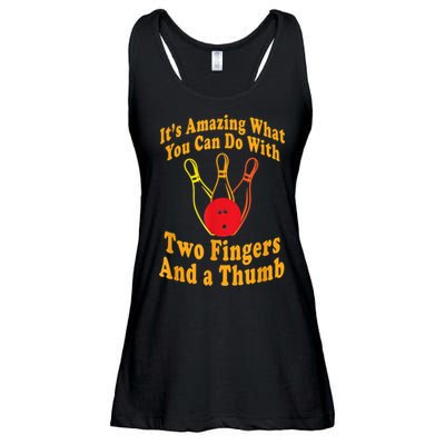 Funny Retro Bowling Ball Two Fingers And A Thumb Ladies Essential Flowy Tank