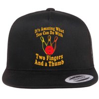 Funny Retro Bowling Ball Two Fingers And A Thumb Flatbill Hat