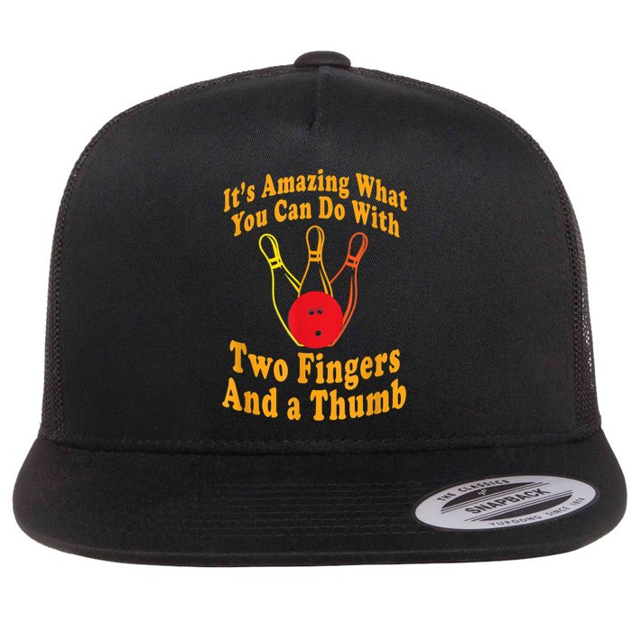 Funny Retro Bowling Ball Two Fingers And A Thumb Flatbill Hat