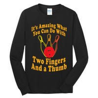 Funny Retro Bowling Ball Two Fingers And A Thumb Tall Long Sleeve T-Shirt