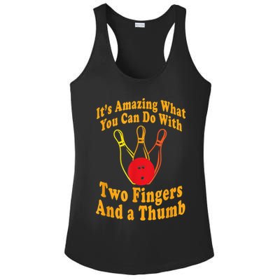 Funny Retro Bowling Ball Two Fingers And A Thumb Ladies PosiCharge Competitor Racerback Tank