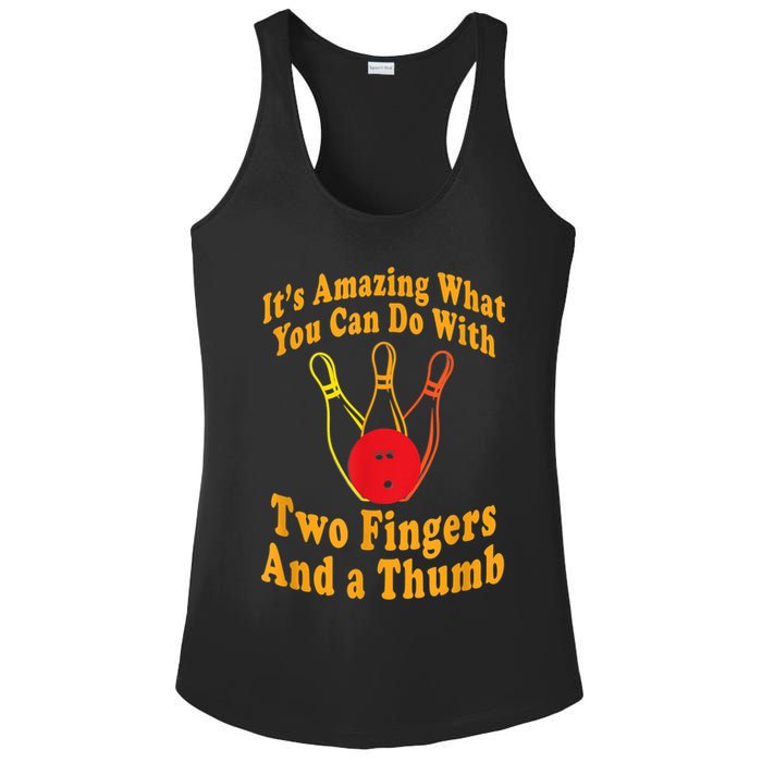 Funny Retro Bowling Ball Two Fingers And A Thumb Ladies PosiCharge Competitor Racerback Tank