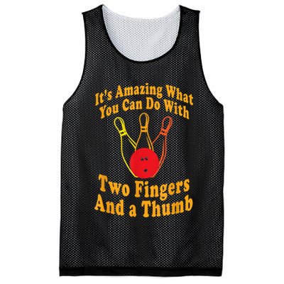 Funny Retro Bowling Ball Two Fingers And A Thumb Mesh Reversible Basketball Jersey Tank