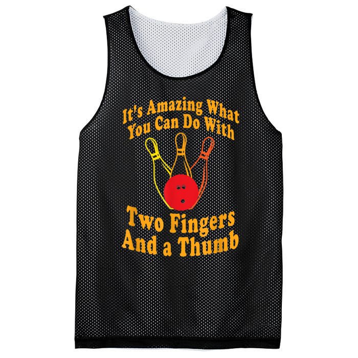 Funny Retro Bowling Ball Two Fingers And A Thumb Mesh Reversible Basketball Jersey Tank