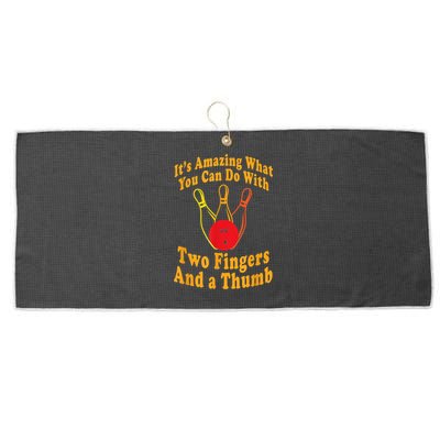 Funny Retro Bowling Ball Two Fingers And A Thumb Large Microfiber Waffle Golf Towel