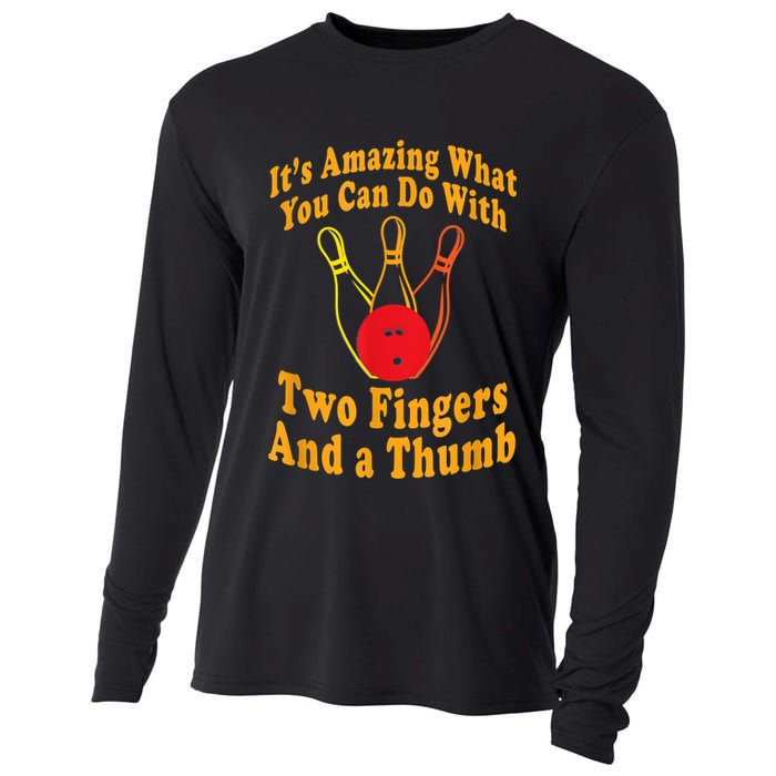 Funny Retro Bowling Ball Two Fingers And A Thumb Cooling Performance Long Sleeve Crew