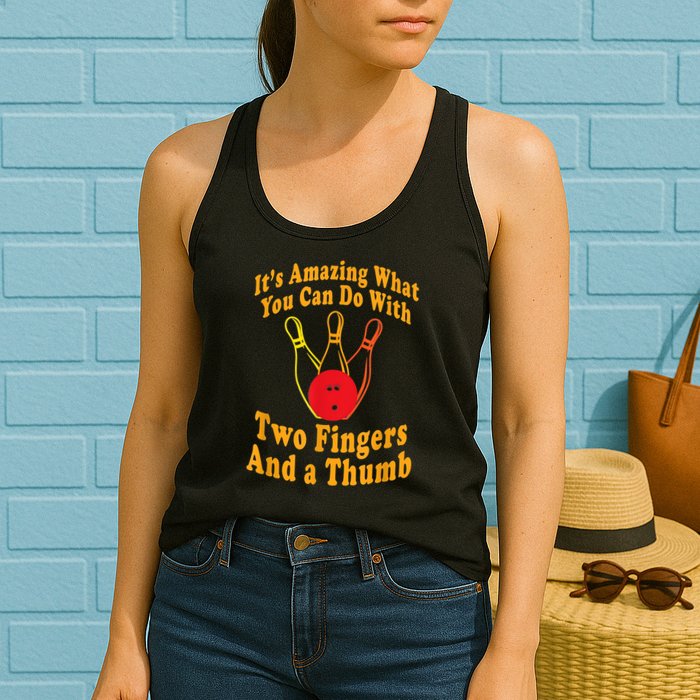 Funny Retro Bowling Ball Two Fingers And A Thumb Womens Tank Top