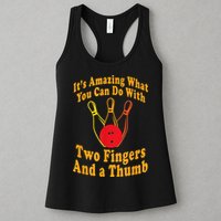 Funny Retro Bowling Ball Two Fingers And A Thumb Womens Tank Top