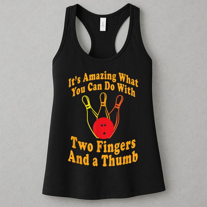Funny Retro Bowling Ball Two Fingers And A Thumb Womens Tank Top
