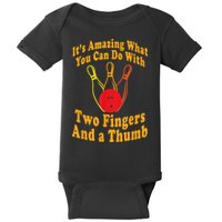 Funny Retro Bowling Ball Two Fingers And A Thumb Baby Bodysuit