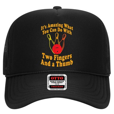 Funny Retro Bowling Ball Two Fingers And A Thumb Trucker Hat