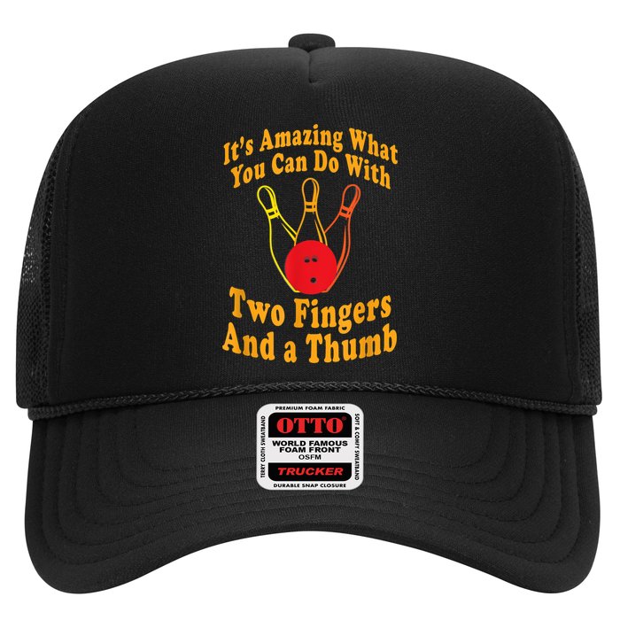 Funny Retro Bowling Ball Two Fingers And A Thumb Trucker Hat