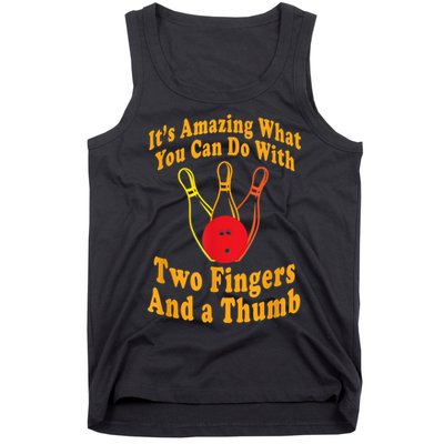 Funny Retro Bowling Ball Two Fingers And A Thumb Tank Top