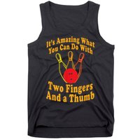 Funny Retro Bowling Ball Two Fingers And A Thumb Tank Top