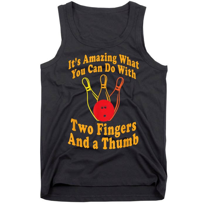 Funny Retro Bowling Ball Two Fingers And A Thumb Tank Top