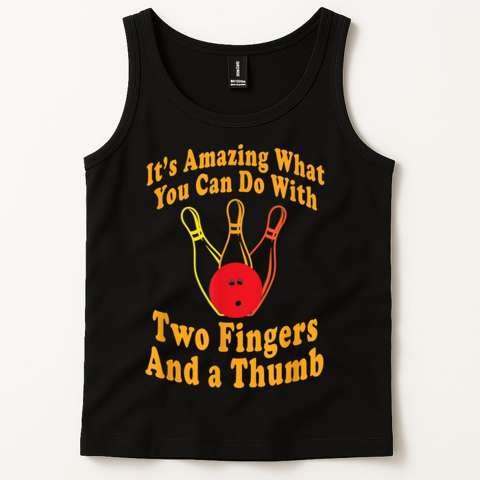 Funny Retro Bowling Ball Two Fingers And A Thumb Tank Top