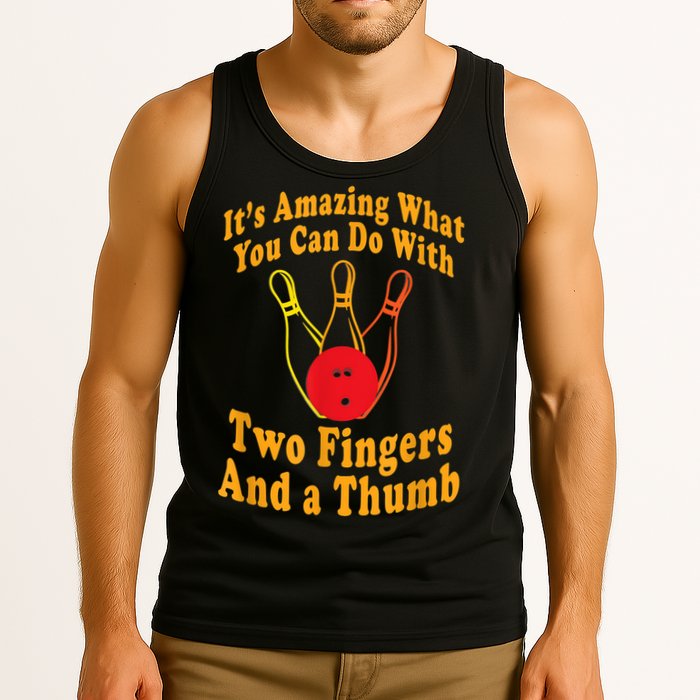 Funny Retro Bowling Ball Two Fingers And A Thumb Tank Top