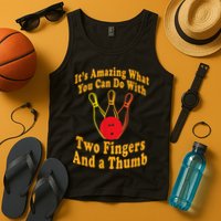 Funny Retro Bowling Ball Two Fingers And A Thumb Tank Top