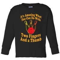 Funny Retro Bowling Ball Two Fingers And A Thumb Toddler Long Sleeve Shirt
