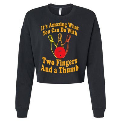 Funny Retro Bowling Ball Two Fingers And A Thumb Cropped Pullover Crew