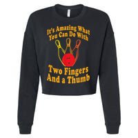 Funny Retro Bowling Ball Two Fingers And A Thumb Cropped Pullover Crew