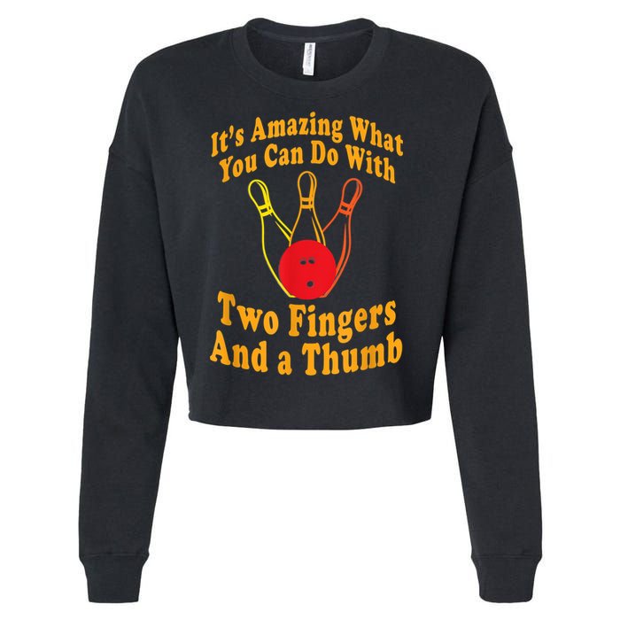 Funny Retro Bowling Ball Two Fingers And A Thumb Cropped Pullover Crew