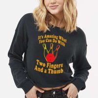 Funny Retro Bowling Ball Two Fingers And A Thumb Cropped Pullover Crew
