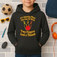 Funny Retro Bowling Ball Two Fingers And A Thumb Kids Hoodie