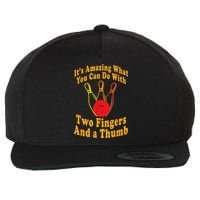 Funny Retro Bowling Ball Two Fingers And A Thumb Wool Snapback Cap