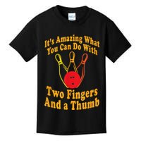 Funny Retro Bowling Ball Two Fingers And A Thumb Kids T-Shirt