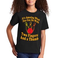 Funny Retro Bowling Ball Two Fingers And A Thumb Kids T-Shirt