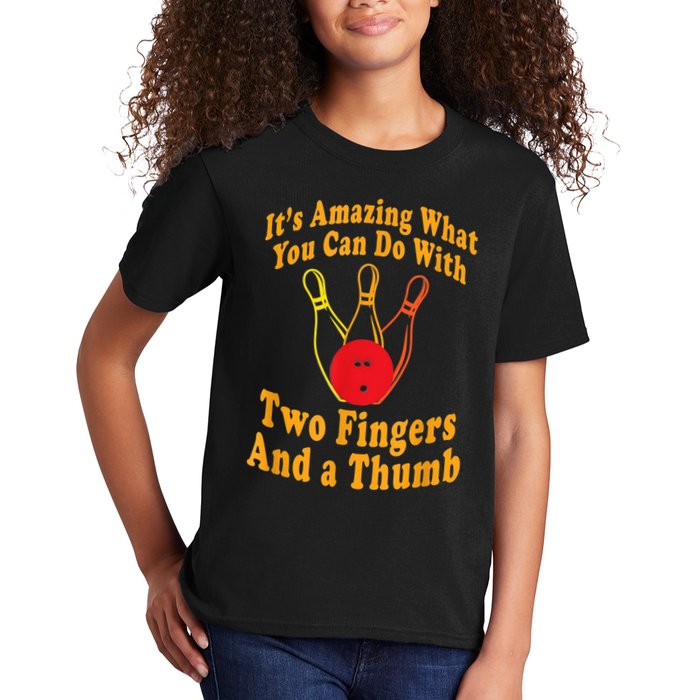 Funny Retro Bowling Ball Two Fingers And A Thumb Kids T-Shirt