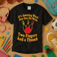 Funny Retro Bowling Ball Two Fingers And A Thumb Kids T-Shirt