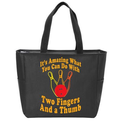 Funny Retro Bowling Ball Two Fingers And A Thumb Zip Tote Bag