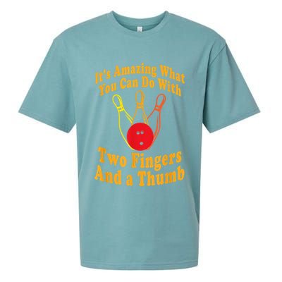 Funny Retro Bowling Ball Two Fingers And A Thumb Sueded Cloud Jersey T-Shirt
