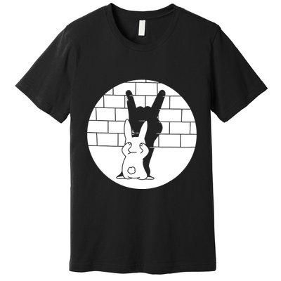 Funny Rabbit Bunny Animal Shadow Puppet Premium T-Shirt