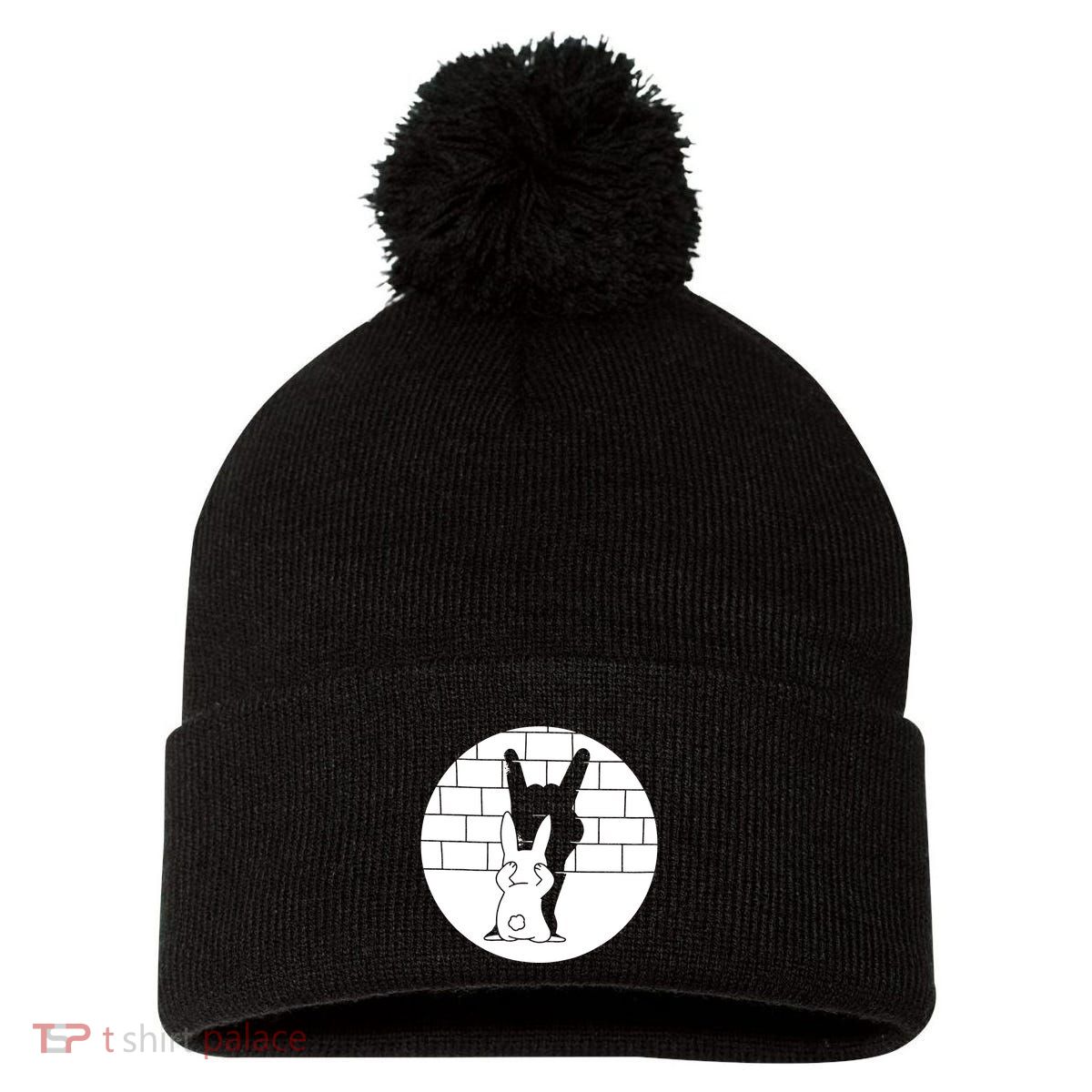 Funny Rabbit Bunny Animal Shadow Puppet Pom Pom 12in Knit Beanie