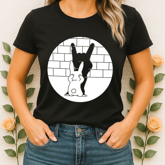 Funny Rabbit Bunny Animal Shadow Puppet Womens T-Shirt