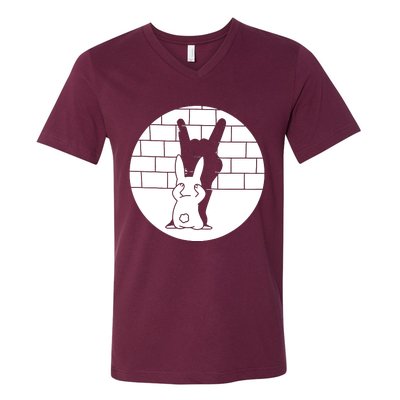 Funny Rabbit Bunny Animal Shadow Puppet V-Neck T-Shirt