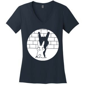 Funny Rabbit Bunny Animal Shadow Puppet Women's V-Neck T-Shirt