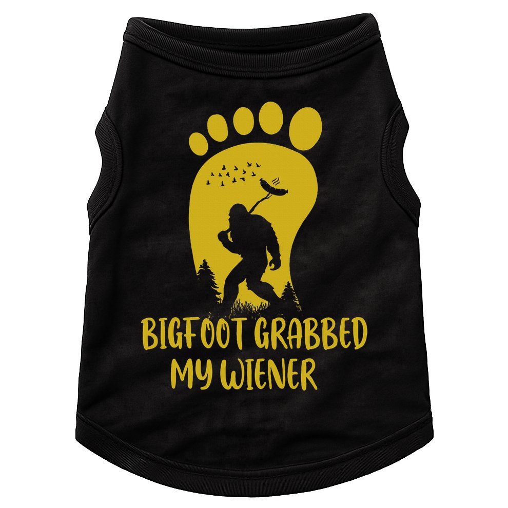 Funny Retro Bigfoot Bigfoot Grabbed My Wiener Design Doggie Tank
