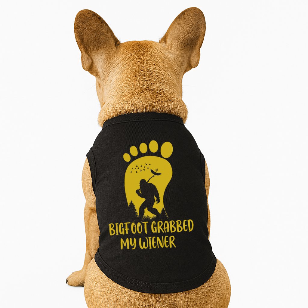Funny Retro Bigfoot Bigfoot Grabbed My Wiener Design Doggie Tank