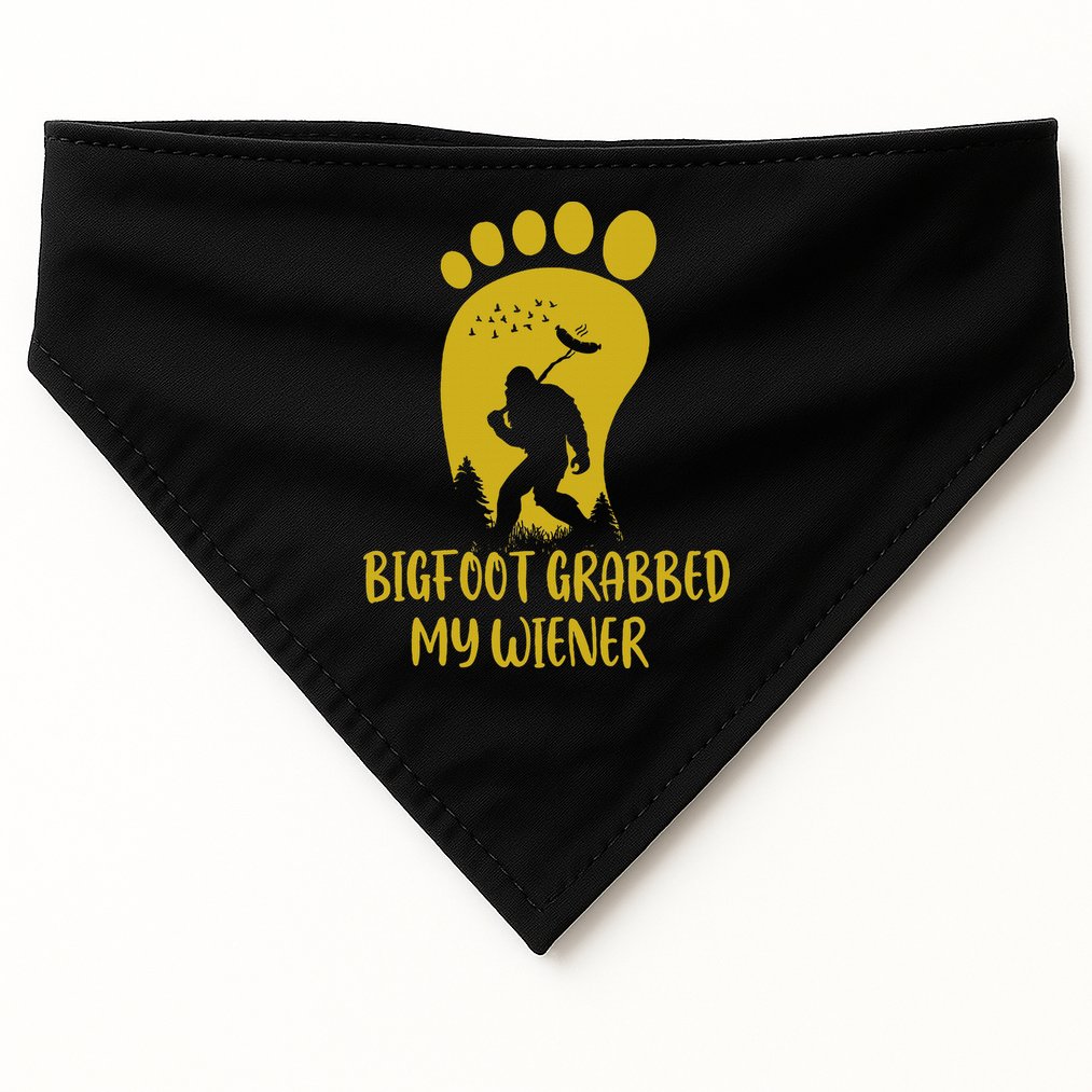 Funny Retro Bigfoot Bigfoot Grabbed My Wiener Design USA-Made Doggie Bandana