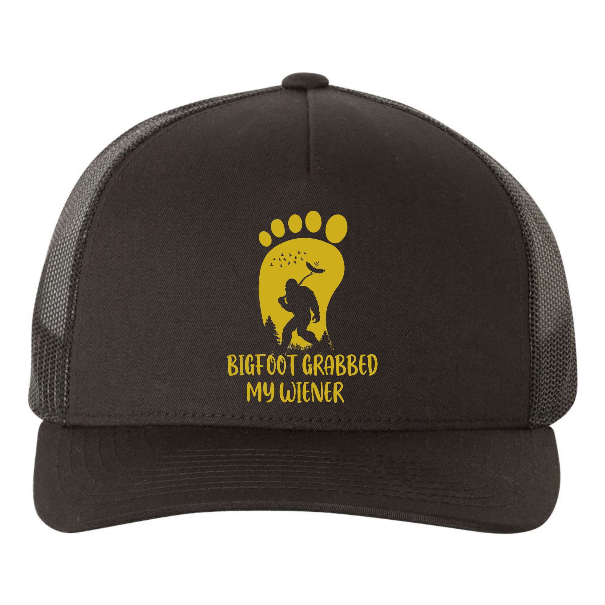 Funny Retro Bigfoot Bigfoot Grabbed My Wiener Design Yupoong Adult 5-Panel Trucker Hat